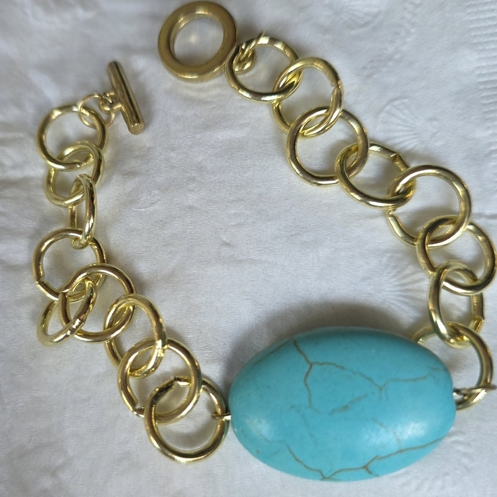 Rockcloud Turquoise aka Green Howlite Turquoise and Worry Stone, 8" BRACELET - Picture 4 of 8